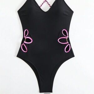 Black Swimsuit with Pink Accents